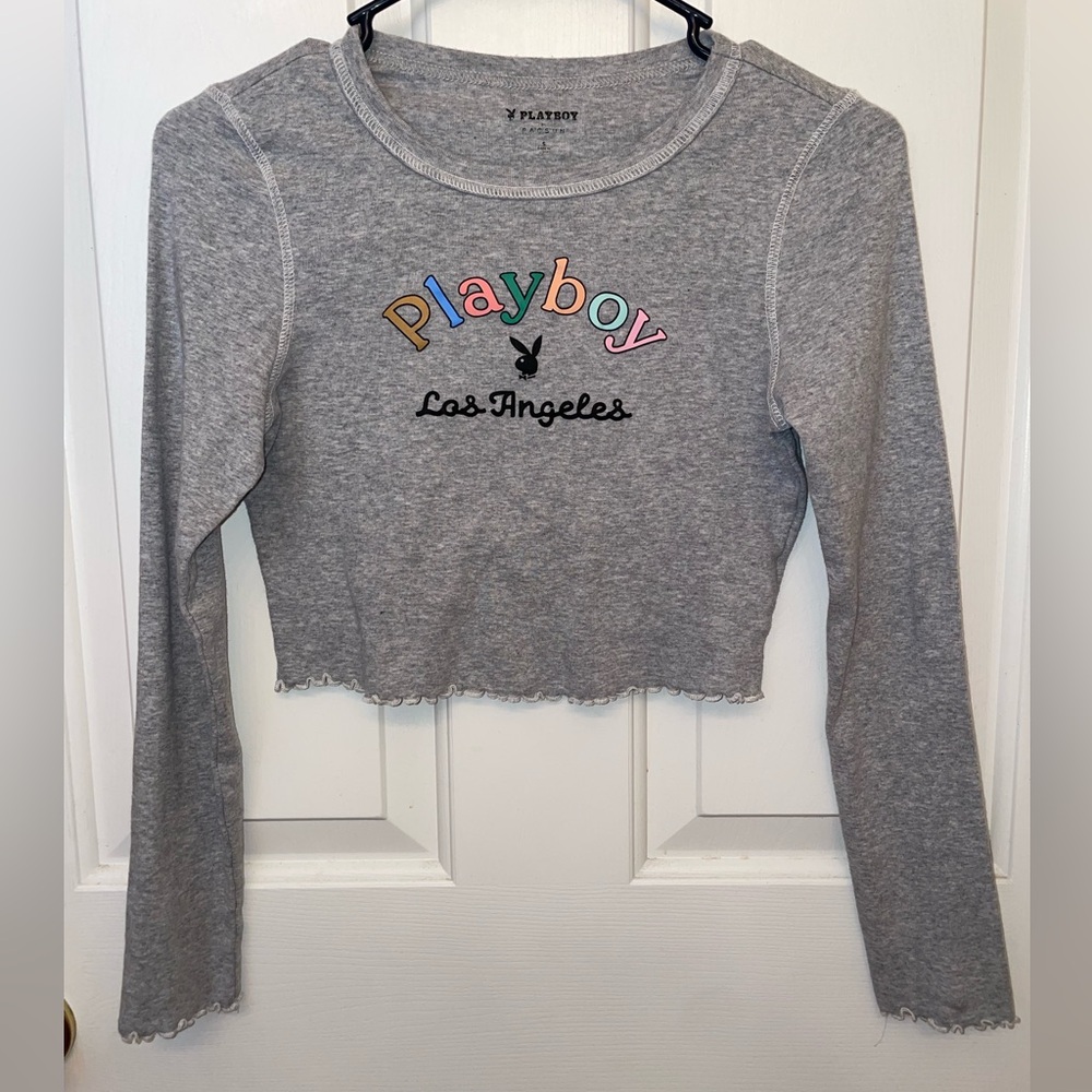 Playboy Pacsun Gray Long Sleeve Crop Top